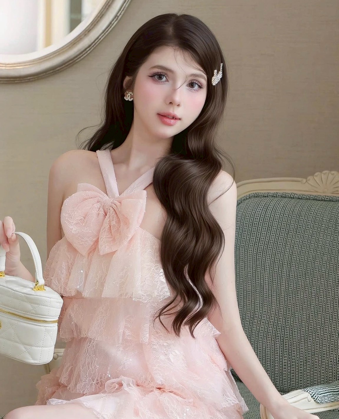 ชุดเดรส แต่งโบว์ สีชมพู TRANALI 2208 SIZE S-M BKK - Image 4