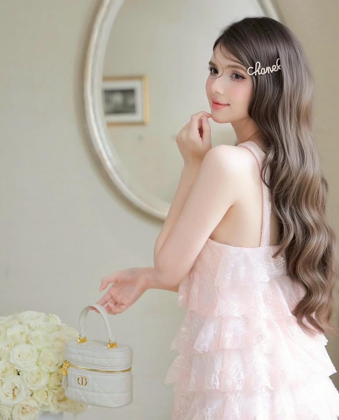 ชุดเดรส แต่งโบว์ สีชมพู TRANALI 2208 SIZE S-M BKK - Image 6