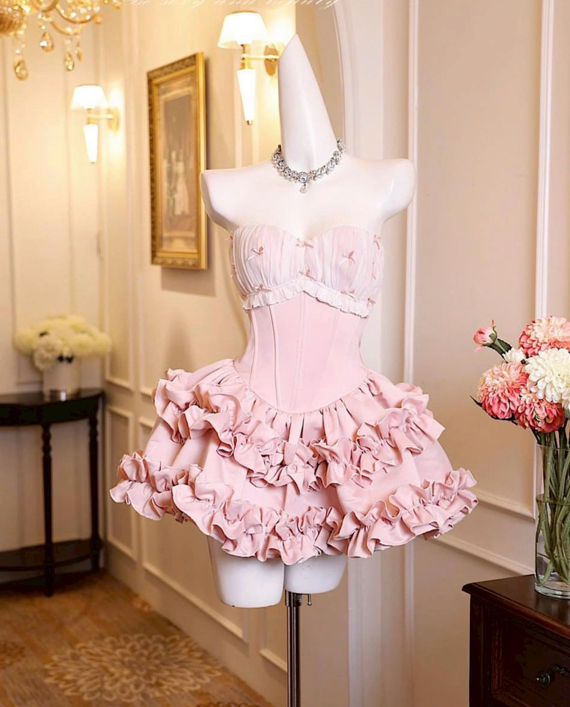 ชุดเดรส เกาะอก กระโปรงบาน สีขาว สีดำ สีชมพู ZEN LULU 2195 SIZE M-L BKK - Image 6