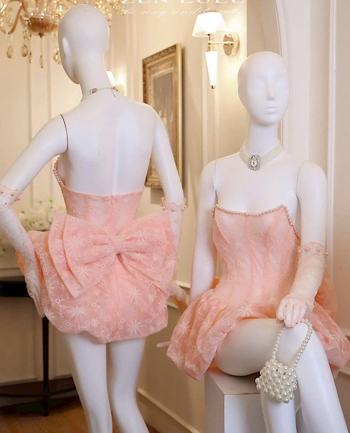 ชุดเดรส เกาะอก โบว์ สีชมพู ZEN LULU 2196 SIZE S M BKK - Image 11