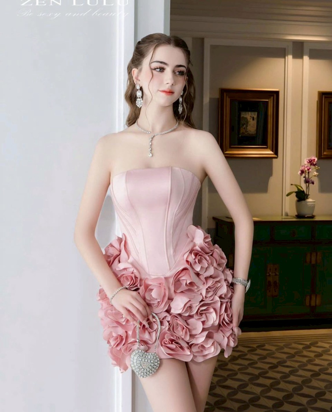 ชุดเดรส กุหลาบ ดำ ชมพู ZEN LULU 2190 SIZE S-M BKK - Image 2