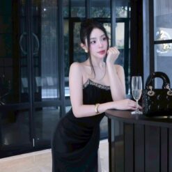 ชุดเดรส-ราตรี เกาะอก แต่งเพรช สีดำ  สีขาว  ZEN LULU 3065 SIZE S-M BKK