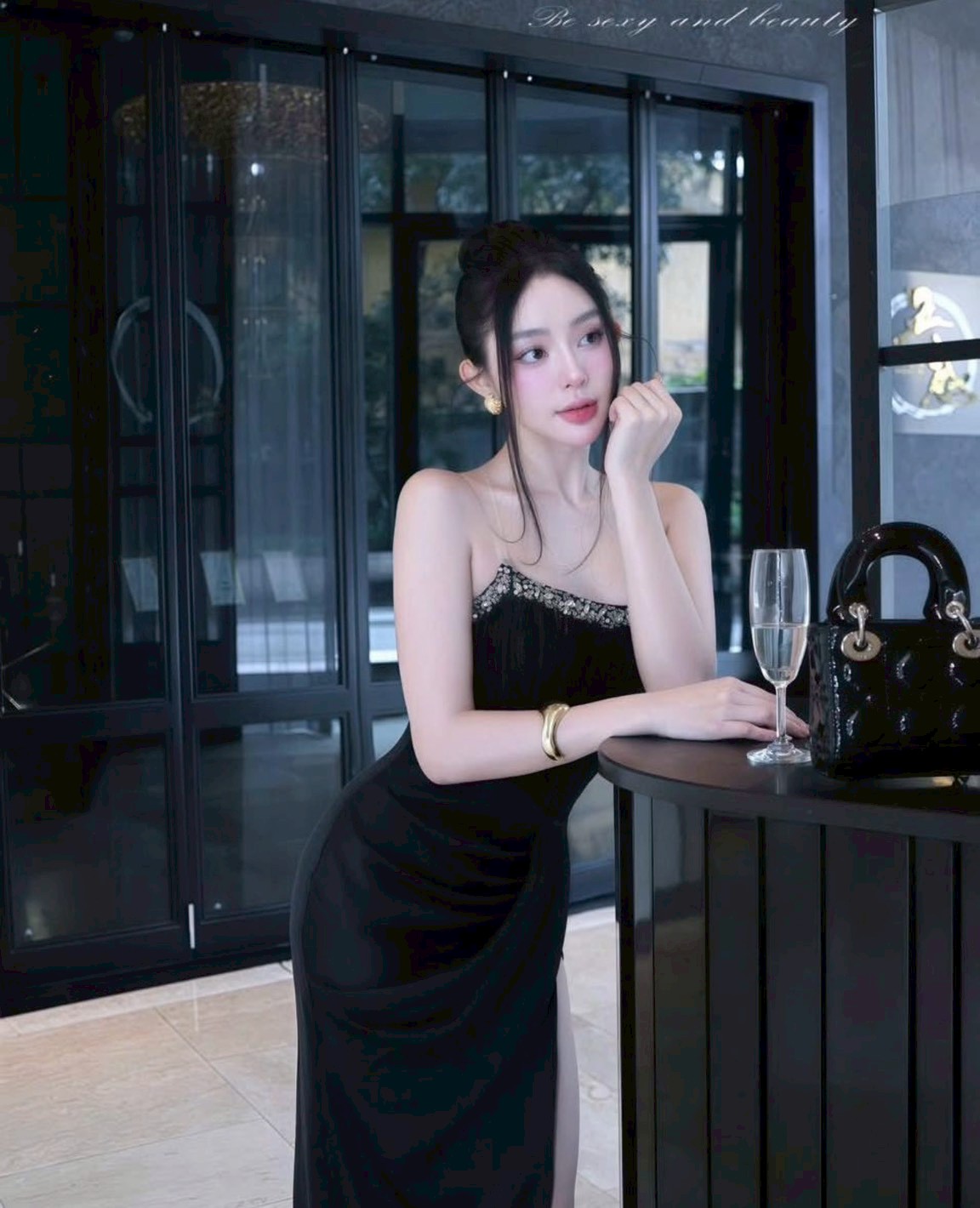 ชุดเดรส-ราตรี เกาะอก แต่งเพรช สีดำ สีขาว ZEN LULU 3065 SIZE S-M BKK - Image 4