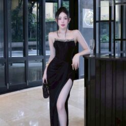 ชุดเดรส-ราตรี เกาะอก แต่งเพรช สีดำ  สีขาว  ZEN LULU 3065 SIZE S-M BKK