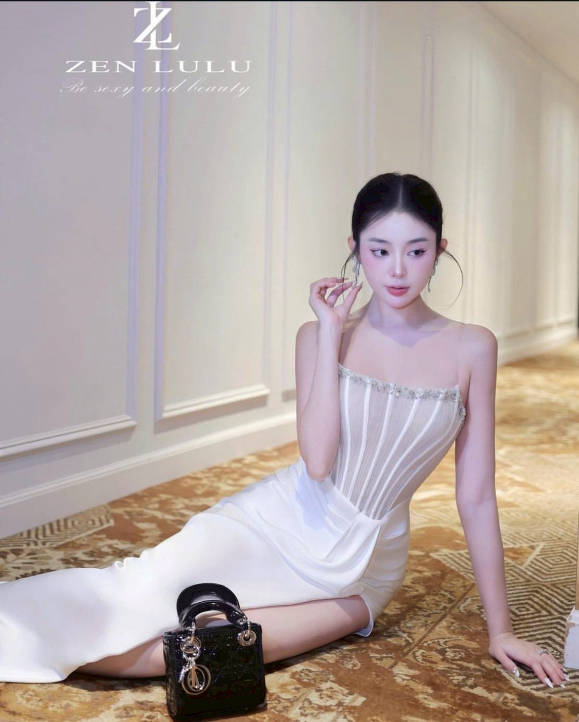ชุดเดรส-ราตรี เกาะอก แต่งเพรช สีดำ สีขาว ZEN LULU 3065 SIZE S-M BKK - Image 6