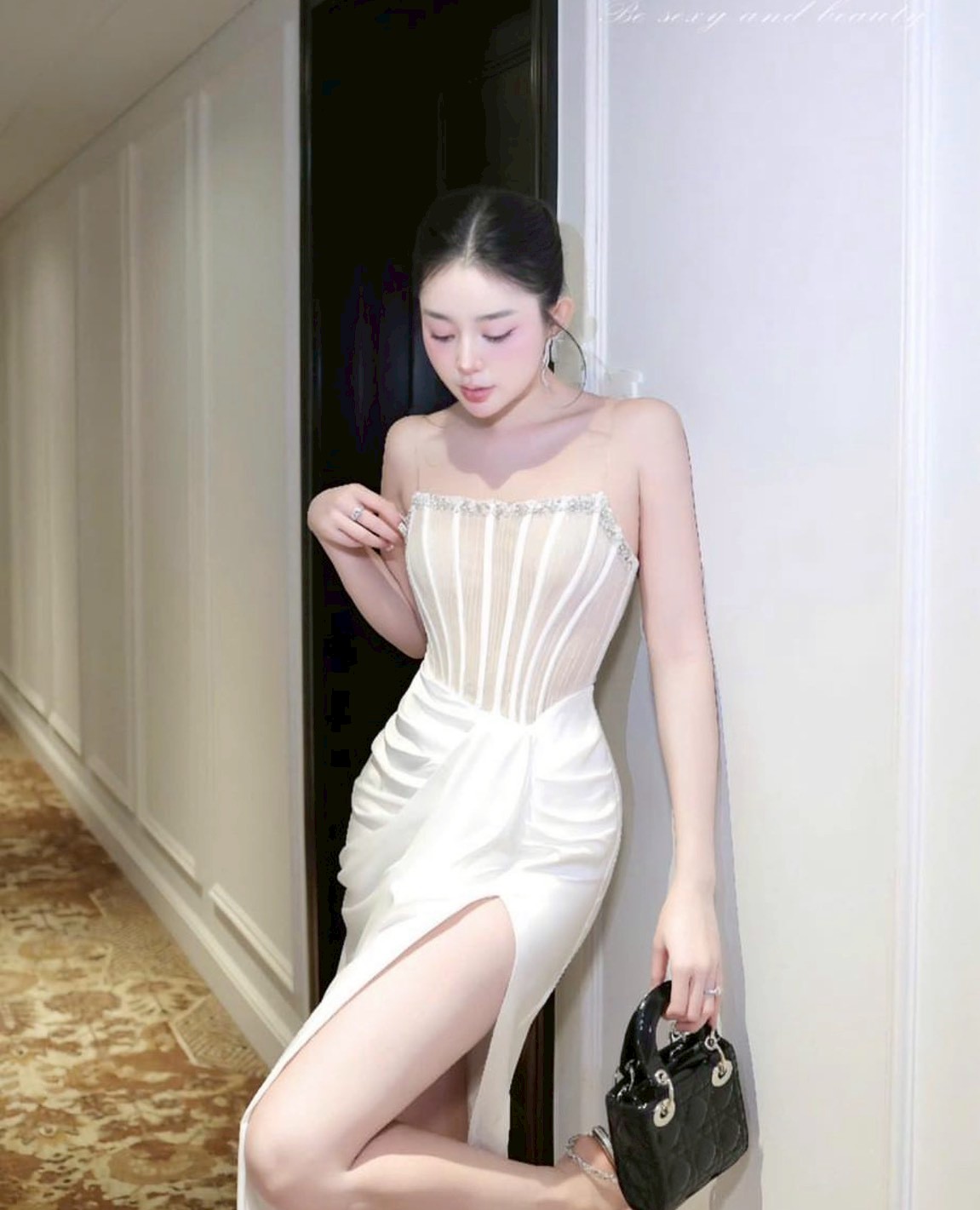 ชุดเดรส-ราตรี เกาะอก แต่งเพรช สีดำ สีขาว ZEN LULU 3065 SIZE S-M BKK - Image 7