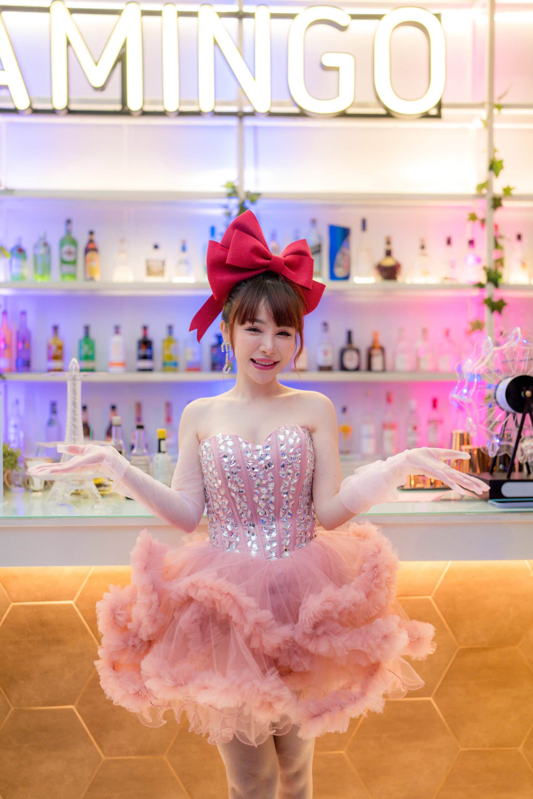 ชุดเดรส ฟูฟอง แต่งเพชร สีชมพู แบรนด์แท้ นำเข้า 2174 Size S-M BKK - Image 5