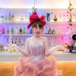ชุดเดรส ฟูฟอง แต่งเพชร สีชมพู แบรนด์แท้ นำเข้า 2174 Size S-M BKK