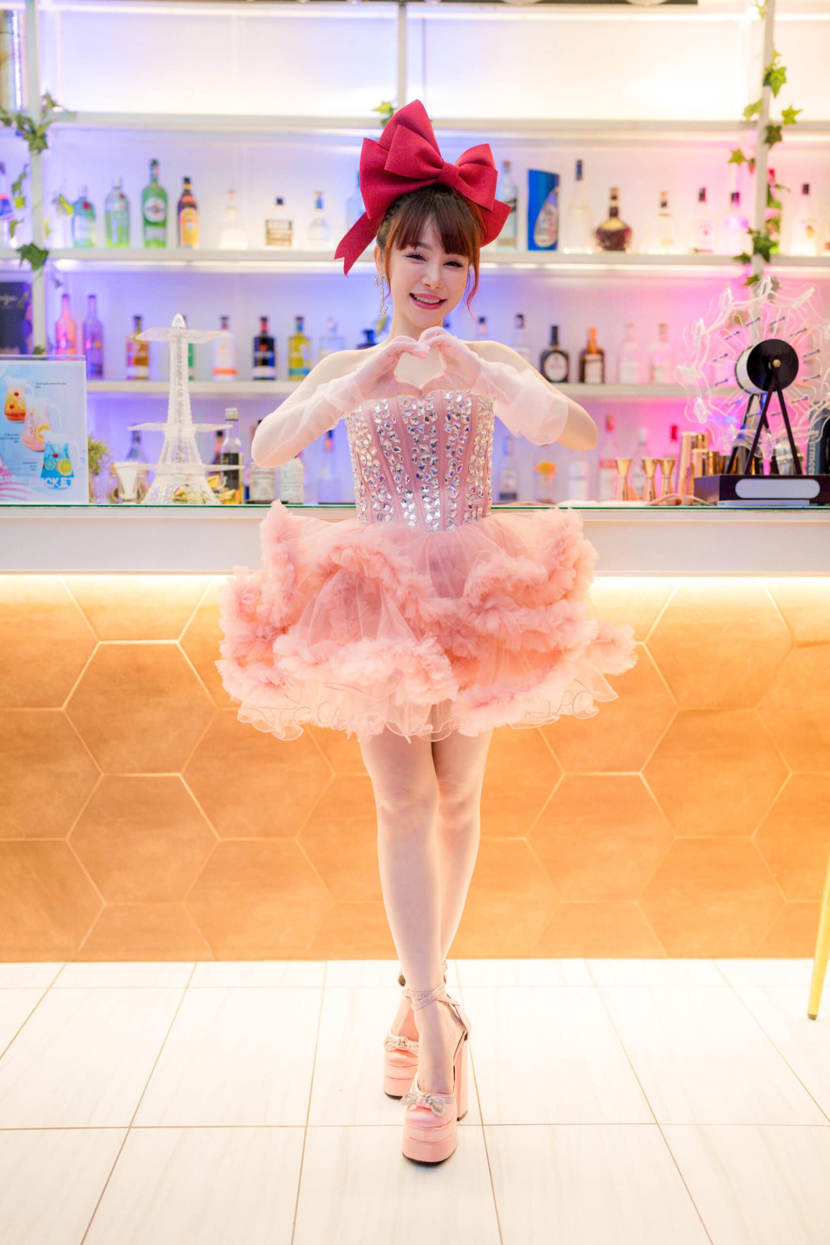 ชุดเดรส ฟูฟอง แต่งเพชร สีชมพู แบรนด์แท้ นำเข้า 2174 Size S-M BKK - Image 3