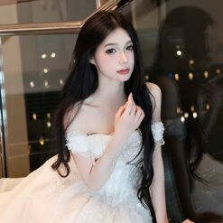 ชุดเดรส ปาดไหล่ แต่งดอก สีขาว Brand HiSo 2162 Size S BKK