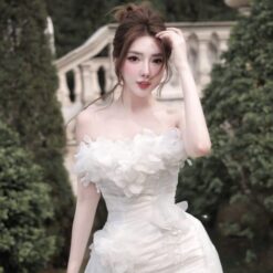 ชุดเดรส เกาะอก แต่งดอก สีขาว Brand HiSo 2181 Size S BKK
