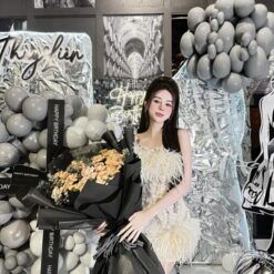 ชุดเดรส ขนนก กลิตเตอร์  สีขาว-ครีม Brand HiSo 2182 Size M-L BKK