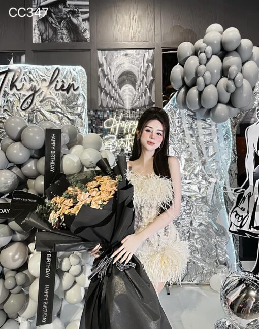 ชุดเดรส ขนนก กลิตเตอร์ สีขาว-ครีม Brand HiSo 2182 Size M-L BKK - Image 3
