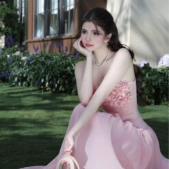 ชุดเซ็ท เกาะอก แต่งดอก BRAND TRANALI สีชมพู 4018 Size BKK