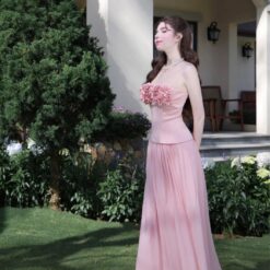 ชุดเซ็ท เกาะอก แต่งดอก BRAND TRANALI สีชมพู 4018 Size BKK