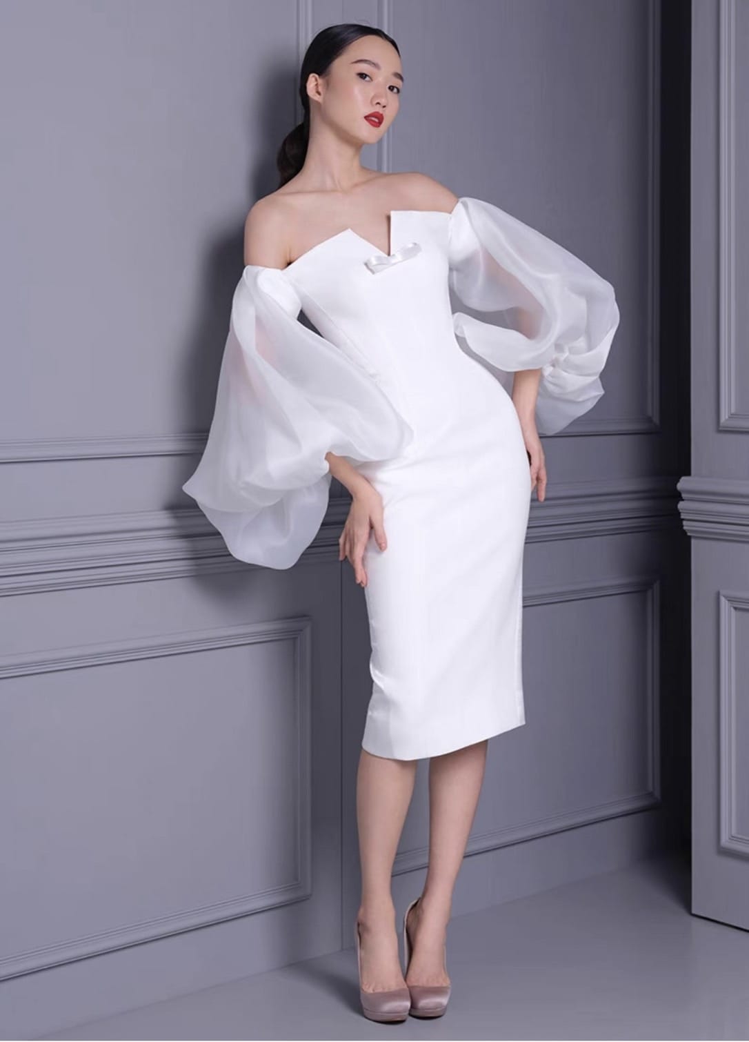 ชุดแต่งงาน ชุดเจ้าสาว สีขาว POEM 1014 Size M-L (38) BKK
