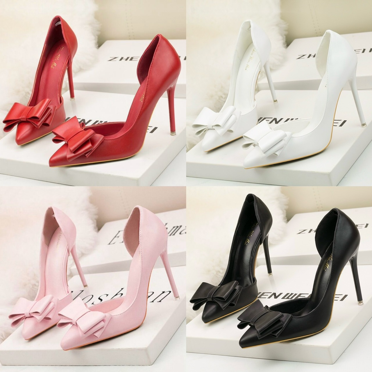 รองเท้า แต่งโบว์ สีขาว สีชมพู สีดำ สีแดง 9002 Size 38 BKK