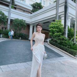 ชุดเดรส แต่งมุก สีขาว Brand HiSo 3045 Size S-M BKK