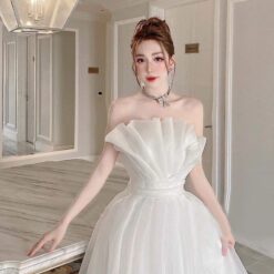 ชุดแต่งงาน ชุดเจ้าสาว เกาะอก สีขาว Brand HiSo 3044 Size S-M BKK