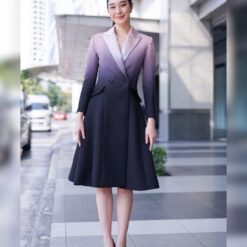 ชุดเดรส สูท สีทูโทน POEM 1025 Size S-M-L (38) BKK