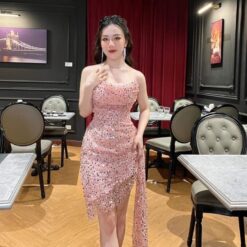ชุดเดรส กลิตเตอร์ สีชมพู Brand HiSo 2165 Size S-M BKK