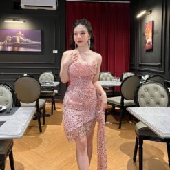 ชุดเดรส กลิตเตอร์ สีชมพู Brand HiSo 2165 Size S-M BKK