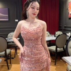 ชุดเดรส กลิตเตอร์ สีชมพู Brand HiSo 2165 Size S-M BKK