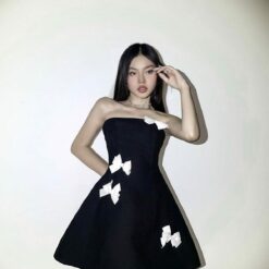 ชุดเดรส โบว์ขาว สีดำ Laneci 2169 Size S-M BKK