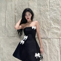 ชุดเดรส โบว์ขาว สีดำ Laneci 2169 Size S-M BKK