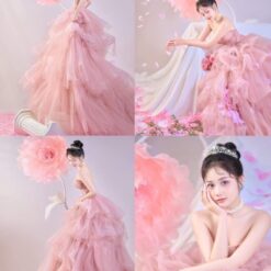 ชุดเดรส ฟู เกาะอก สีชมพู Brand HiSo 3064 Size S-M BKK