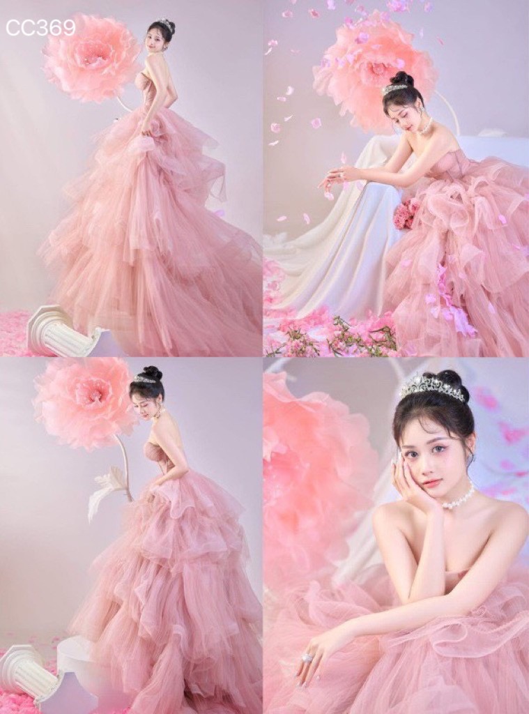 ชุดเดรส ฟู เกาะอก สีชมพู Brand HiSo 3064 Size S-M BKK - Image 3