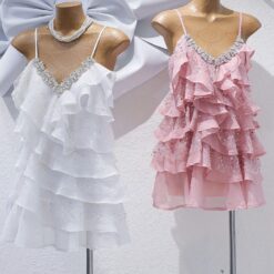 ชุดเดรส สายเดี่ยว แต่งเพชร สีขาว Brand Wabisabi 2157 Size S,M BKK