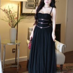 ชุดราตรี สายเดี่ยว แต่งเพชร สีดำ BRAND WABISABI 3160 Size S-M BKK