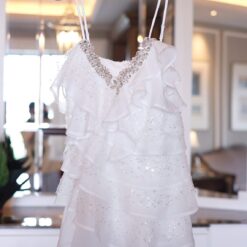 ชุดเดรส สายเดี่ยว แต่งเพชร สีขาว Brand Wabisabi 2157 Size S,M BKK