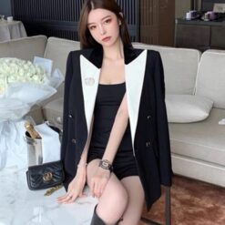 เบลเซอร์ ปกขาว สีดำ แบรนด์แท้ นำเข้า 6001 Size S,M,L BKK