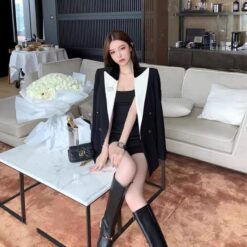 เบลเซอร์ ปกขาว สีดำ แบรนด์แท้ นำเข้า 6001 Size S,M,L BKK