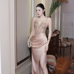 ชุดเดรส สายเดี่ยว ราตรี สีครีม - โอรส ZEN LULU 2188 Size S-M BKK