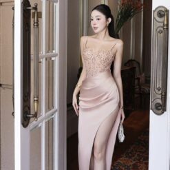 ชุดเดรส สายเดี่ยว ราตรี สีครีม - โอรส ZEN LULU 2188 Size S-M BKK