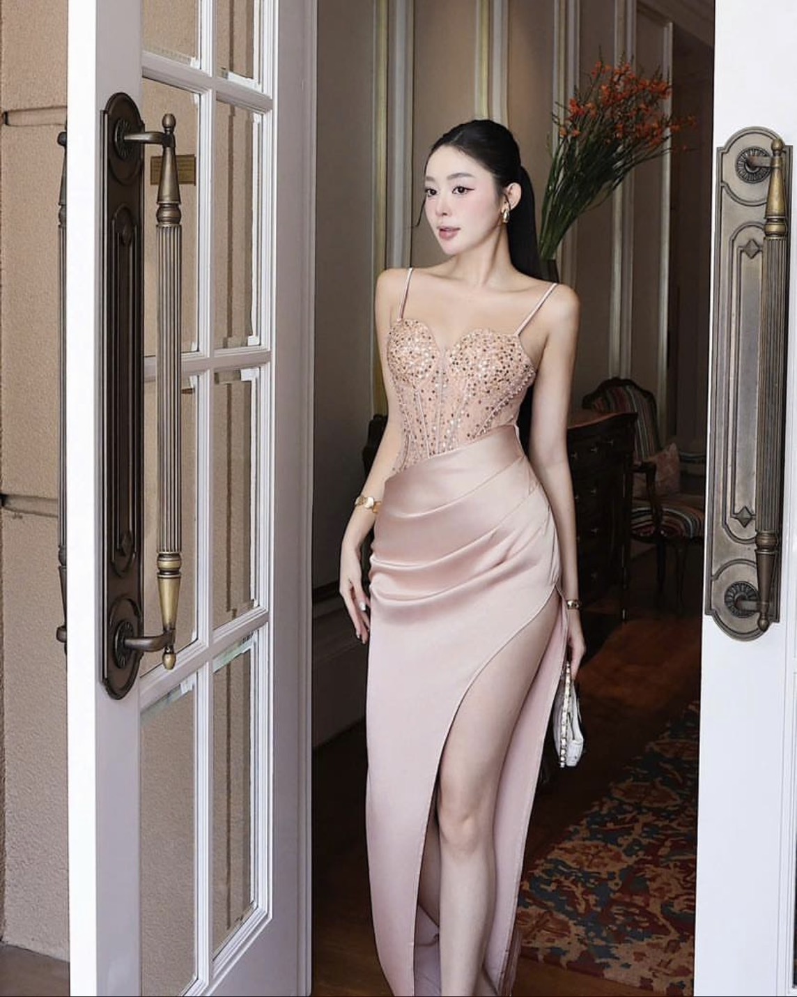 ชุดเดรส สายเดี่ยว ราตรี สีครีม - โอรส ZEN LULU 2188 Size S-M BKK - Image 4