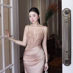 ชุดเดรส สายเดี่ยว ราตรี สีครีม - โอรส ZEN LULU 2188 Size S-M BKK