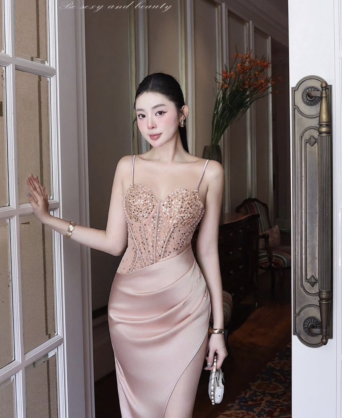 ชุดเดรส สายเดี่ยว ราตรี สีครีม - โอรส ZEN LULU 2188 Size S-M BKK