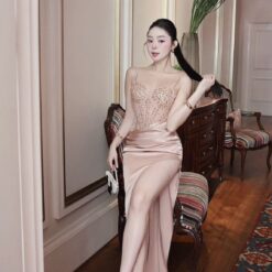 ชุดเดรส สายเดี่ยว ราตรี สีครีม - โอรส ZEN LULU 2188 Size S-M BKK