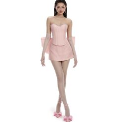ชุดเซ็ท 3 ชิ้น เกาะอก กลิตเตอร์ แต่งเพรช โบว์ใหญ่ สีชมพู LANE CI 4030 Size S-M BKK