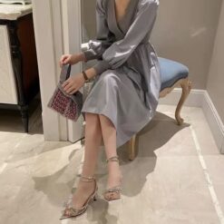 รองเท้า พรีเมียม แต่งโบว์เพชร สีเงิน สีดำ 9017 Size 36 BKK