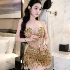 ชุดเดรส กลิตเตอร์ สีน้ำตาล-ทอง Brand HiSo 2213 Size S-M BKK