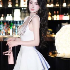 ชุดเดรส สายเดี่ยว แต่งมุก สีขาว RAND THAOBIBI 2217 Size S BKK