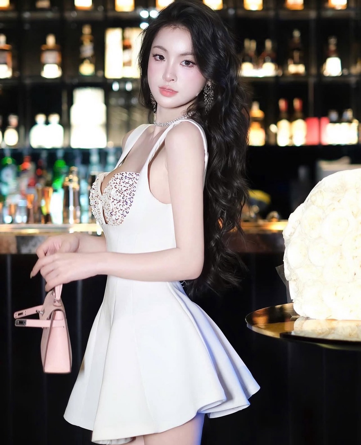ชุดเดรส สายเดี่ยว แต่งมุก สีขาว RAND THAOBIBI 2217 Size S BKK - Image 4