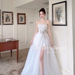 ชุดแต่งงาน ชุดเจ้าสาว สีขาว โบว์เพชร Brand HiSo 3072 Size S2 BKK