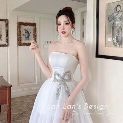 ชุดแต่งงาน ชุดเจ้าสาว สีขาว โบว์เพชร Brand HiSo 3072 Size S2 BKK