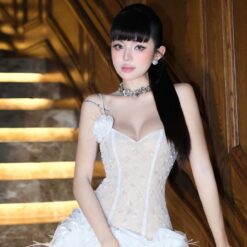 ชุดเดรส สายเดี่ยว แต่งดอก  สีชมพู BRAND THAOBIBI 2219 Size M BKK